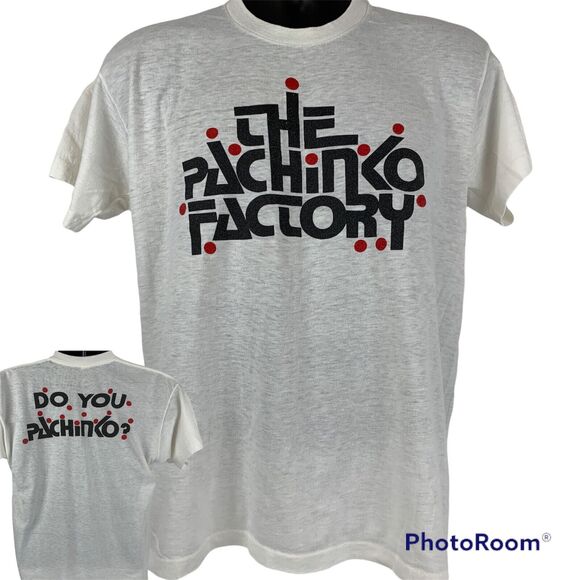 Vintage 70s The Pachinko Factory T Shirt Mens Large Japanese Game USA Made White - Picture 1 of 9